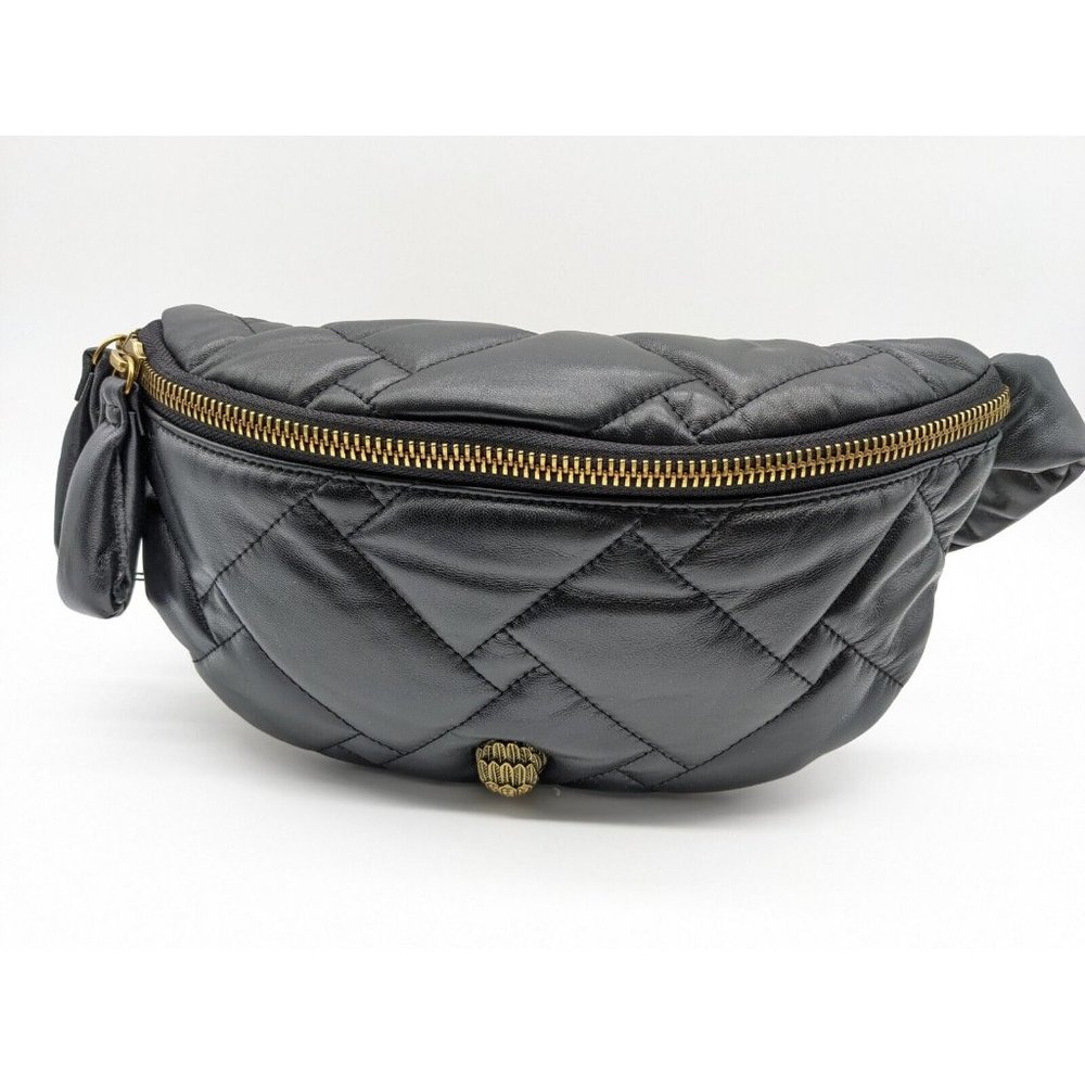 KURT GEIGER Kensington quilted soft leather large belt bag /sling bag -BLACK